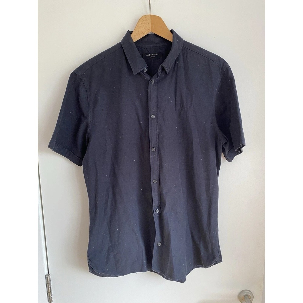 All Saints Men’s Waycross Short‎ Sleeve Button Down Shirt Casual Top Black M